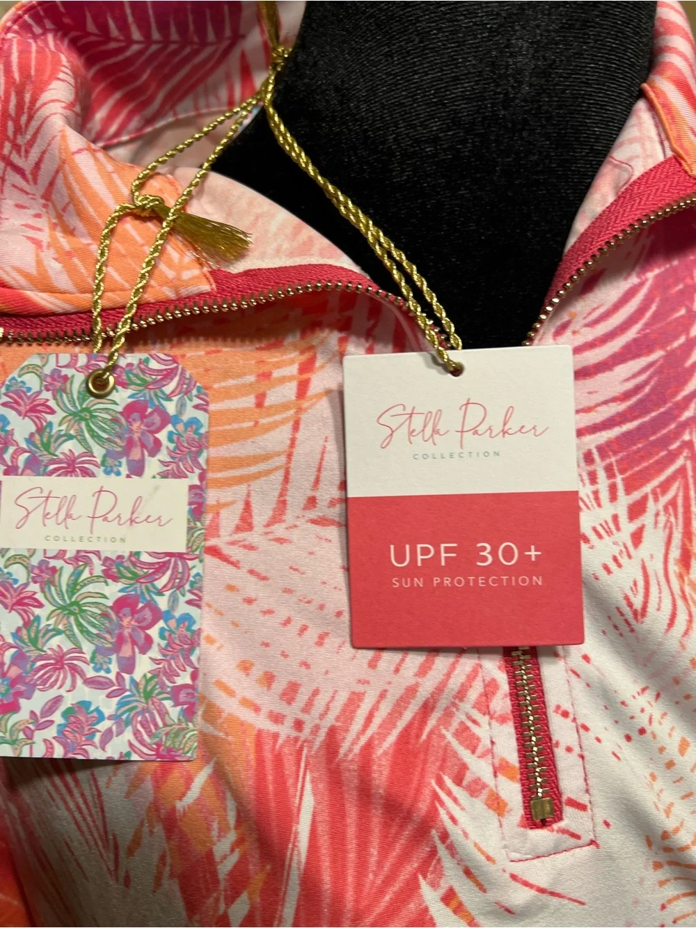 NWT Stella Parker Long Sleeve Cover-Up Zip Pullover - Pink Orange Palm Print